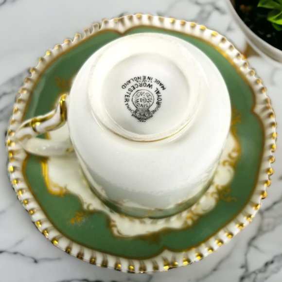 Espresso Coffee Antique Demi Cup Set English Bone China Royal Worcester Gift Set - Picture 6 of 15